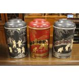 A SET OF THREE ORIENTAL STYLE CANISTERS WITH LIDS