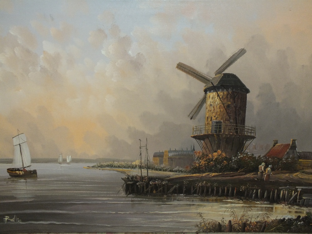 A UNFRAMED OIL ON CANVAS DEPICTING A WINDMILL SIGNED BAILLIE