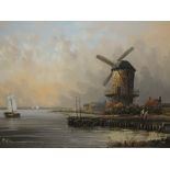 A UNFRAMED OIL ON CANVAS DEPICTING A WINDMILL SIGNED BAILLIE