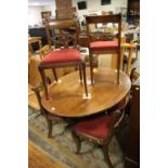 A 19TH CENTURY MAHOGANY TILT-TOP TABLE WITH 6 CHAIRS