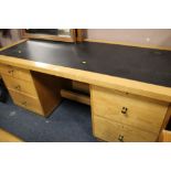 A MODERN LIGHT OAK DESK - W 183 cm