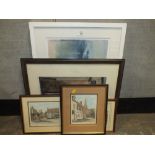 FIVE FRAMED AND GLAZED TOWN SCENE PRINTS ETC