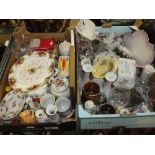 TWO TRAYS OF ASSORTED CERAMICS TO INCLUDE ROYAL ALBERT, AYNSLEY ETC