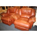 A PAIR OF RETRO RECLINING LEATHER ARMCHAIRS