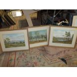 A SET OF THREE FRAMED AND GLAZED WATERCOLOURS BY ERNEST S CLARKE DEPICTING COUNTRY LANDSCAPED