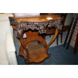AN ANTIQUE OAK CARVED HALL / CONSOLE TABLE H-86 W-86 CM
