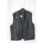 A BLACK LEATHER WAISTCOAT