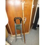 A HORN HANDLED WALKING STICK TOGETHER WITH A SHOOTING STICK AND A FOLD UP SEAT (3)