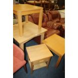 FOUR ASSORTED LIGHT OAK TABLES