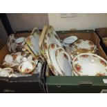 TWO TRAYS OF ROYAL ALBERT OLD COUNTRY ROSES TO INC TEA SET , COFFEE SET AND ASSORTED DINNERWARE TO