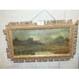 A 19TH CENTURY FRAMED OIL ON BOARD DEPICTING SHEEP IN LANDSCAPE