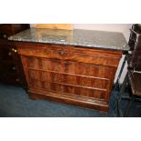 AN ANTIQUE FRENCH MARBLE TOPPED SECRETAIRE BIEDERMEIR STYLE CHEST - H 98, W 126, D 57 CM