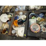 THREE TRAYS OF ASSORTED CERAMICS TO INCLUDE SPODE ITALIAN, WEDGWOOD JASPERWARE ETC