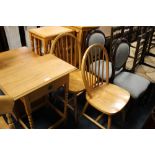 A SMALL OAK SIDE TABLE AND FOUR ASSORTED CHAIRS