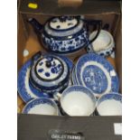 A DOULTON CUFTON TEA SERVICE TOGETHER WITH A WEDGWOOD PAGODA PATTERN TRIOS