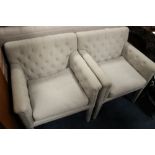 A PAIR OF MODERN UPHOLSTERED BUTTON BACK ARMCHAIRS (2)