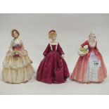 TWO SMALL ROYAL DOULTON FIGURES 'JANET' HN 1537 AND IRENE HN 1621 A/F TOGETHER WITH A ROYAL