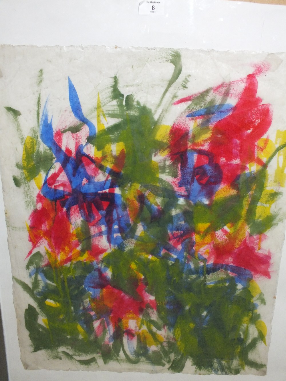 A FRAMED AND GLAZED WATERCOLOUR ABSTRACT COMPOSITION SIGNED KRISTINA