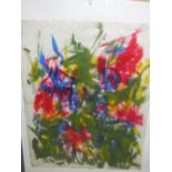 A FRAMED AND GLAZED WATERCOLOUR ABSTRACT COMPOSITION SIGNED KRISTINA