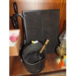A CASED METAL COMPANION SET TOGETHER WITH COAL BUCKET AND FIRE GUARD