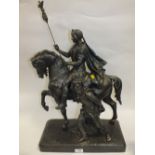 A SPELTER CENTURION ON HORSEBACK WITH BARBARIAN - H 66 cm