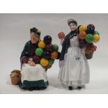 A ROYAL DOULTON 'BIDDY PENNY FARTHING' FIGURE HN 1843 TOGETHER WITH 'THE OLD BALLOON SELLER' HN 1315