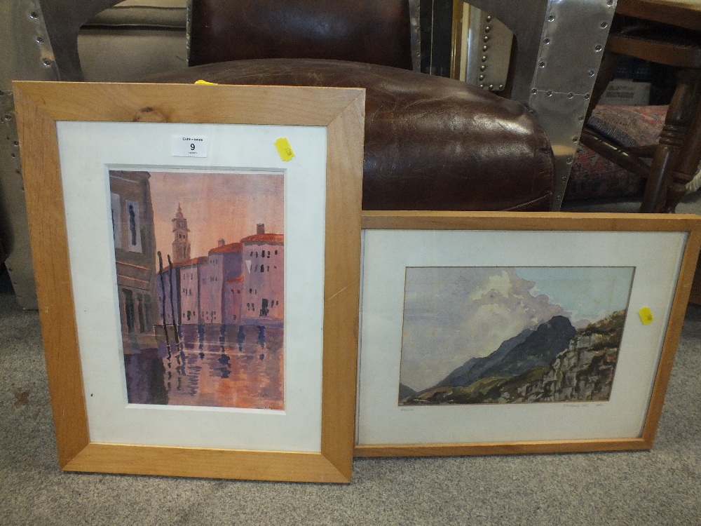 A FRAMED AND GLAZED VENETIAN SCENE WATERCOLOUR TOGETHER WITH A T.S WAKEFIELD WATERCOLOUR ENTITLED