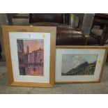 A FRAMED AND GLAZED VENETIAN SCENE WATERCOLOUR TOGETHER WITH A T.S WAKEFIELD WATERCOLOUR ENTITLED