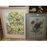 TWO FRAMED AND GLAZED FLORAL STILL LIFE STUDIES TO INCLUDE A PASTEL EXAMPLE