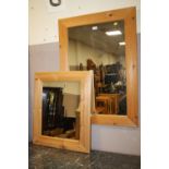 TWO PINE FRAMED MIRRORS