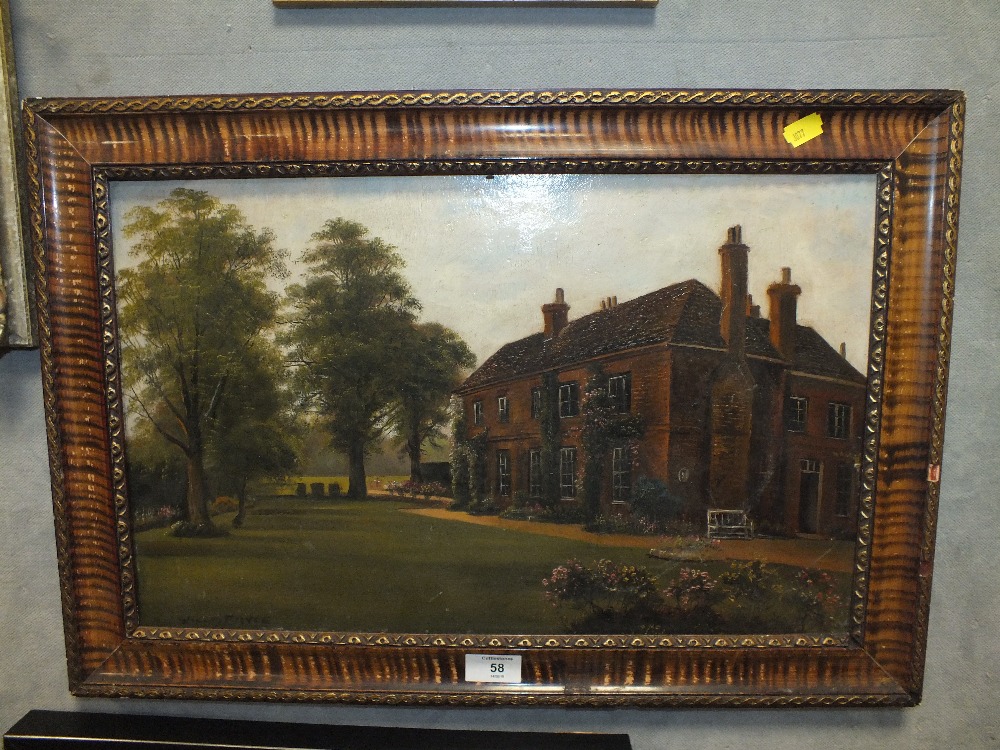 A 19TH CENTURY OIL ON BOARD DEPICTING A MANOR HOUSE BY G WILLIS PRYCE