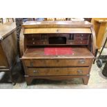 AN ANTIQUE MAHOGANY INLAID CYLINDER BUREAU WITH FITTED INTERIOR - H 107 cm, W 103 cm