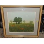 A FRAMED AND GLAZED SIGNED LTD EDITION PRINT ENTITLED POPPIES BY KENNETH LEECH 131/200