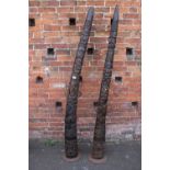 A LARGE PAIR OF CARVED HORNS H - 205 CM