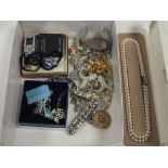 A BOX OF COSTUME JEWELLERY