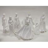 A COLLECTION OF UNPAINTED WHITE FIGURES TO INCLUDE ROYAL DOULTON (7)