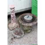 A CERAMIC PLINTH WITH FLORAL AND ANIMAL DETAIL WITH SUNDIAL ETC A/F