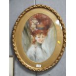 A GILT FRAMED OIL ON BOARD OVAL PORTRAIT STUDY OF A LADY