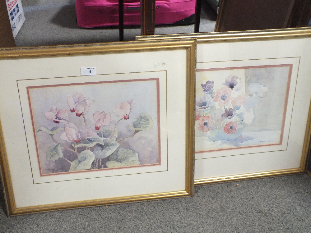 MARION BROOM (Exh. 1925-1939). A pair of still life studies of flowers and a bowl, one signed