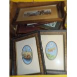 A BOX OF FRAMED AND GLAZED CASHS SILKS TO INCLUDE SHIRE HORSES, BIRDS ETC