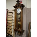 A LARGE ANTIQUE GONG STRIKE VIENNA REGULATOR DOUBLE WEIGHT WALLCLOCK H 155 cm