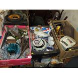 THREE TRAYS OF ASSORTED HOUSEHOLD SUNDRIES TO INCLUDE COMMEMORATIVE WARE