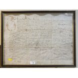 A FRAMED AND GLAZED INDENTURE DATED 1654 TO VERSO