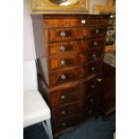 A MAHOGANY REPRODUCTION SERPENTINE FRONTED CHEST ON CHEST H 152 W 76 D 44 CM