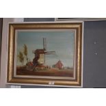 A FRAMED OIL ON CANVAS DEPICTING A WINDMILL SIGNED MICHAEL SCOTT