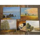 A COLLECTION OF UNFRAMED OIL ON CANVASES SIGNED SWAIN TO INCLUDE A STUDY OF A BARN OWL, LANDSCAPES