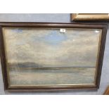 A FRAMED AND GLAZED WATERCOLOUR DEPICTING A SEASCAPE