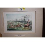 A FRAMED AND GLAZED WATERCOLOUR OF A HUNTING SCENE ENTITLED 'SNOB IS BEAT'