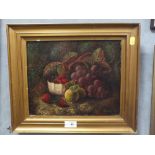 A GILT FRAMED STILL LIFE STUDY OIL ON CANVAS DEPICTING FRUIT SIGNED H BALDWIN