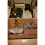 TWO BOXES OF PICTURE FRAMES, FRAMING ACCESSORIES ETC. TO INCLUDE MINIATURE EXAMPLES
